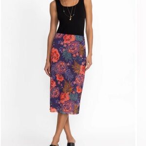 Jade by Johnny Was.  Purple and Red Floral Midi Skirt